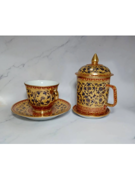 Porcelain coffee tea two mugs THai benjarong 